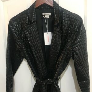 Good American Black Faux Croc Trench Coat